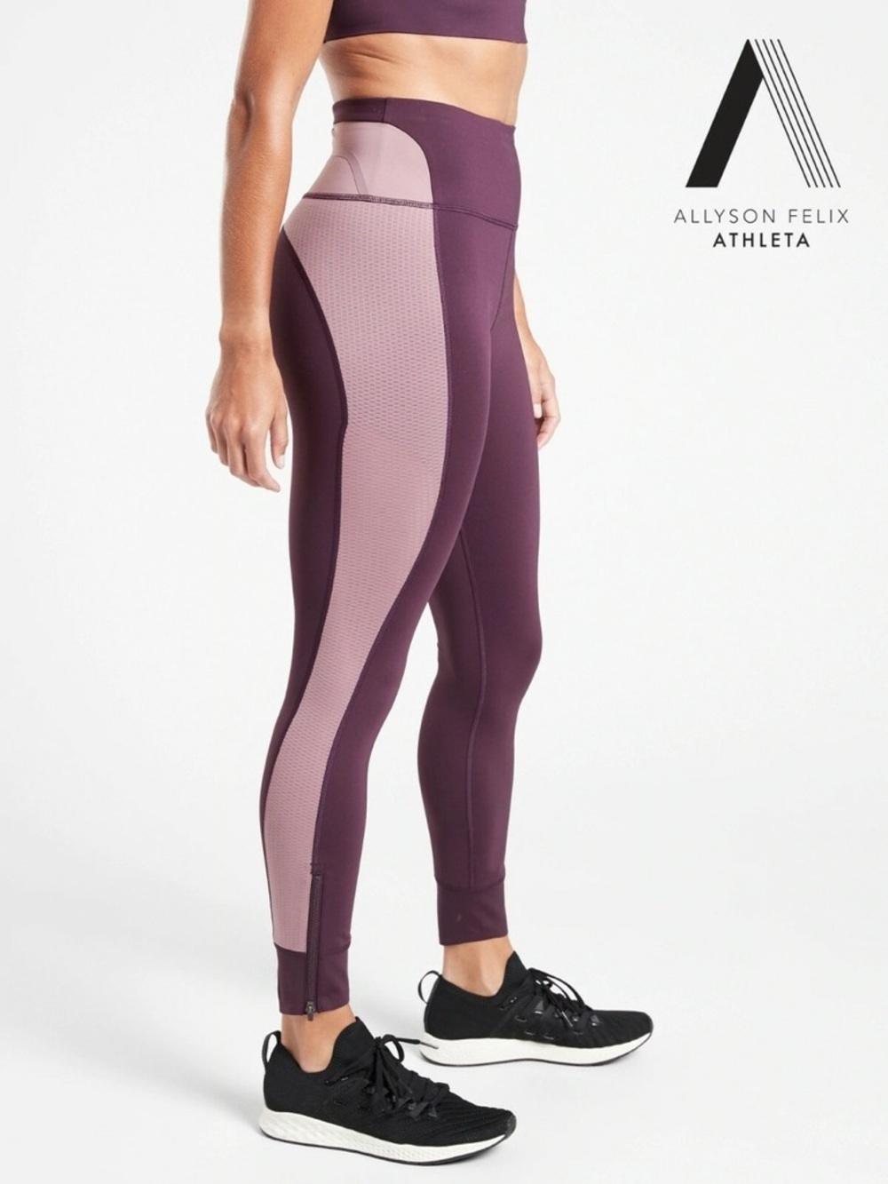 Athleta x Allyson Felix Legend Mesh Purple and Pink 7/8 Leggings Small